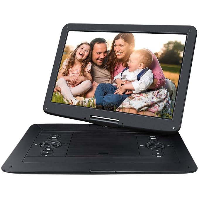 NAVISKAUTO 15,6 Zoll DVD Player HD Tragbarer DVD Player 1366 * 768 6 bis 7 Stdn. Akkudauer 270°Drehbarer Portabler DVD Player