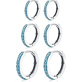 NOKMIT 3 Pairs Mini Hoop Earrings Set Turquoise Cubic Zirconia Huggie Hoop Cartilage Earring Ear Cuff for Women (Turquoise/CZ)