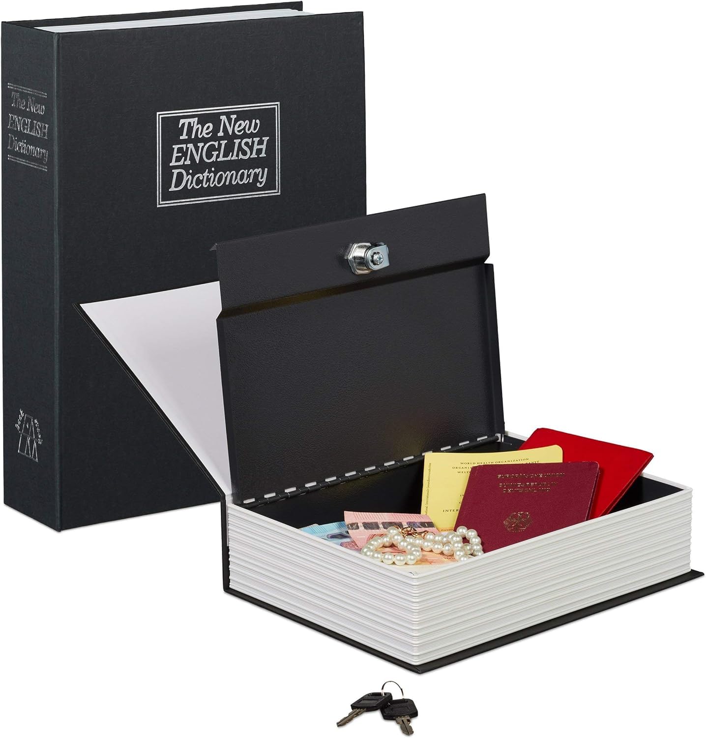 Fake Book Hidden Safe Box, Book Safe with Key Lock Dictionary-Shaped Money Box Hidden Secret Security Lock-up Piggy Bank with Keys for Coins Cash Money Jewellery Hidden Safe