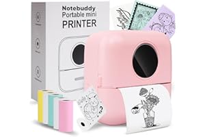 BRONA Notebuddy Mini Portable Printer, Bluetooth Smart Pocket Inkless Thermal Printer with 5 Roll Papers for Journal/DIY Scrapbook/Travel/Notes/Lists/Label/Memo, Receipt Printer for iOS&Android