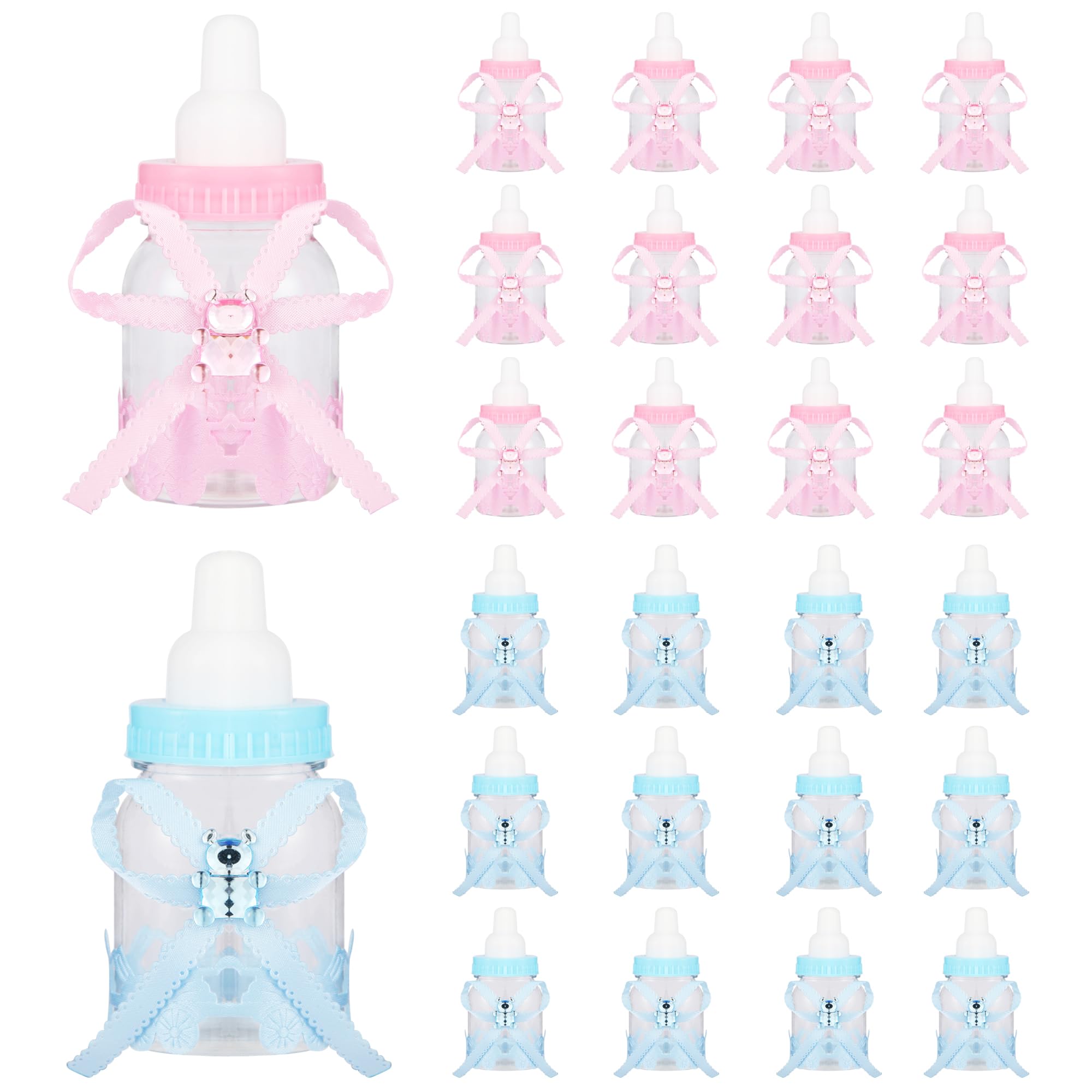 Photo 1 of ***6 BLUE ONLY**MISSING SEVERAL PARTS**LASLU 24pcs Feeder Style Candy Bottle for Baby Shower Favors Fillable Mini Bottle Candy Gift Box for Boy Girl Newborn Infant Baptism Christening Birthday Party Decoration (12pcsPink+12pcsBlue)