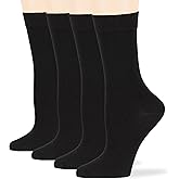 7BigStars Women's Cotton Dress Socks - 4 Pack L/M - Solid Assorted Crew Calf Black Brown Blue Grey Beige Olive Green