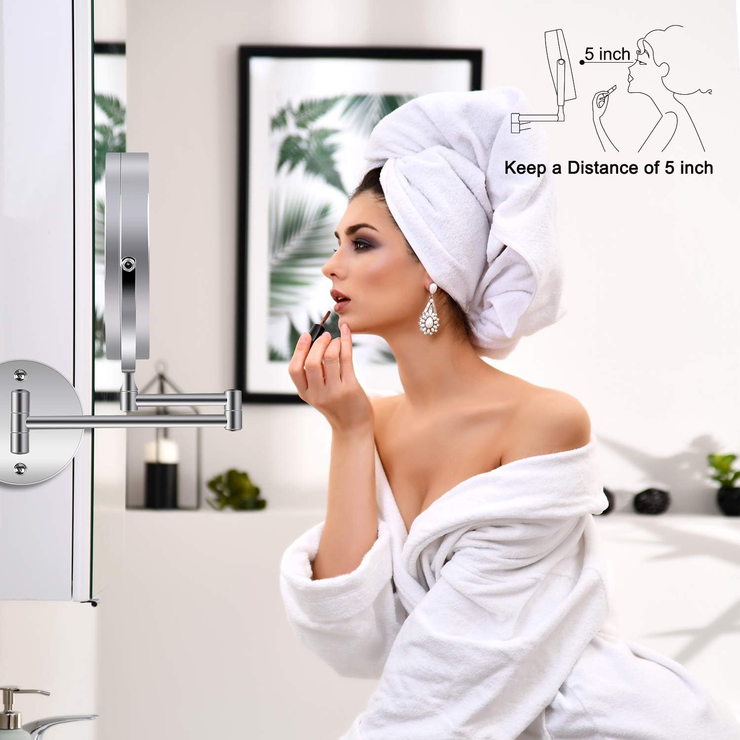 Wall Mounted Makeup Mirror, 1X/10X Magnification 360 Degree Rotation Double Sided LED Lighted Vanity Mirrors for Bathroom AC Adapter or Battery Operated: Furniture & Decor