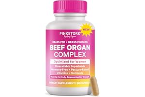 Pink Stork Beef Organ Supplement for Women | Grass-Fed Beef Liver Capsules with Iron, B12, CoQ10, Vitamin A | Primal Multivitamin | Female Hormone + Energy Support | 60 Capsules