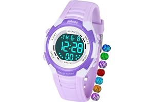 Juboos Kids Digital Watch for Boys Girls 5-18, 7 Colors LED Light Kids Sports Outdoor Wristwatch, 5 ATM Waterproof Watch with Alarm,Stopwatch