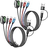 Dual Type-C Port 4 in 2 Multi Charging Cable for Apple iWatch Charger/iPhone 17/Lightning, Travel Charger for Multiple Devices, iPhone 17 Charger for iWatch Ultra/SE/11-2, iPhone16-8, iPad - 2Pcs 5FT