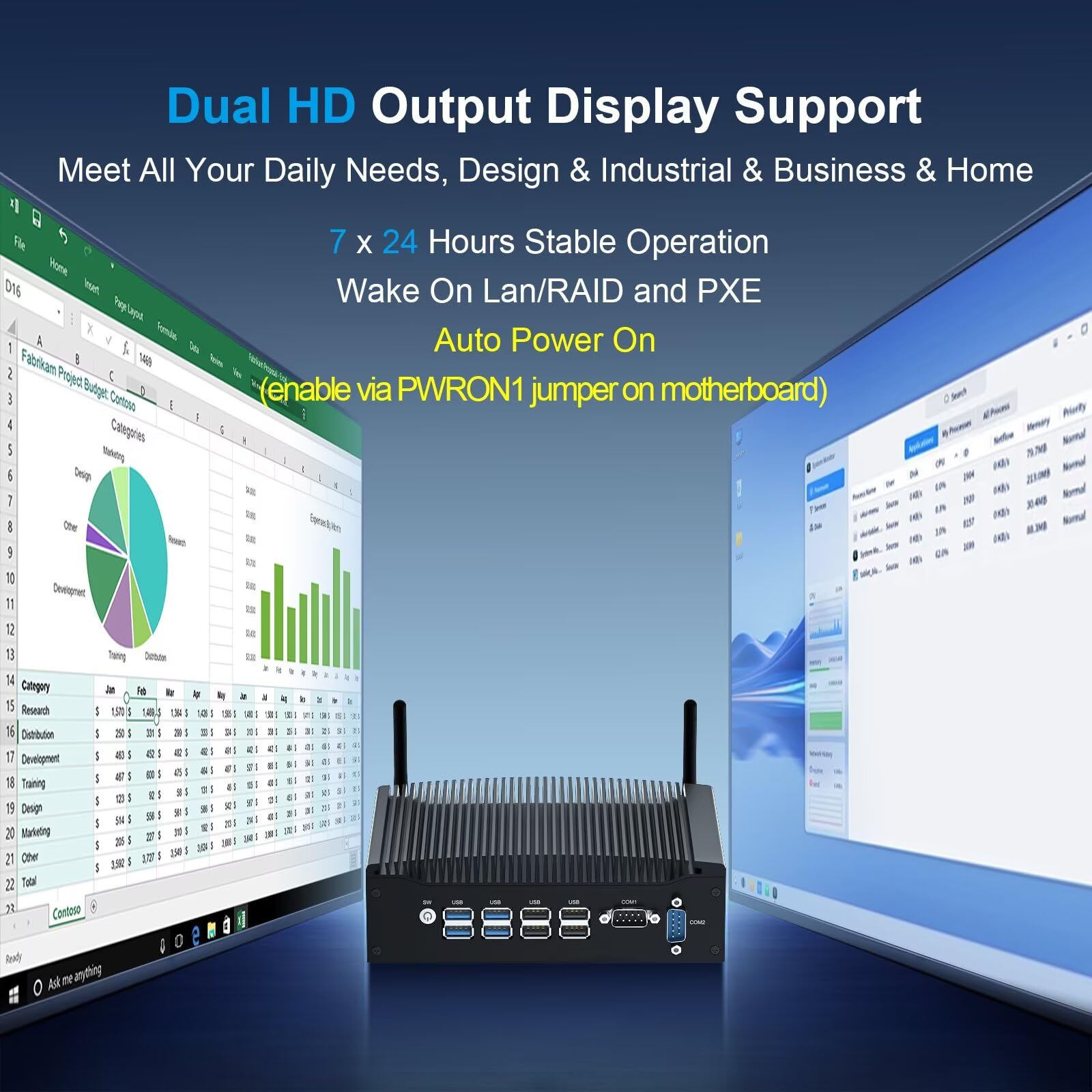 WEIDIAN Lüfterloser PC Industrie Mini PC lüfterlos Win 11 Pro i5 8GB RAM 256GB SSD Core i5 8350U Mini Desktop Computer 4K 2HD, 2RS232 COM, 2Gigabit LAN, 8USB Linux Auto Power On für Business Home 2
