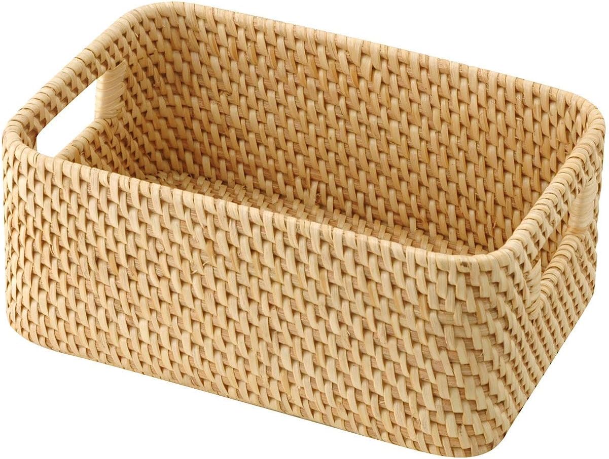 Muji Stackable Rattan Rectangular Basket with Handle, 15 cm Width x 22