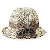 Women's Foldable Sun Straw Hat Summer Travel Beach Sun Hats Straw Bucket Hat Wide Brim UPF 50+Stylish Fishermans Cap