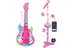 Guitare jouet et microphone pour enfants, hauteur réglable 2 en 1 avec musique et lumière, instrument d'apprentissage