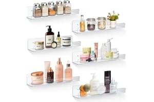 LUSCREAL 6 Pack Floating Shelves for Wall Storage, 15" Bathroom Wall Shelves, Acrylic Shelves for Room Wall Decor, Bedroom, Kitchen, Living Room, Clear
