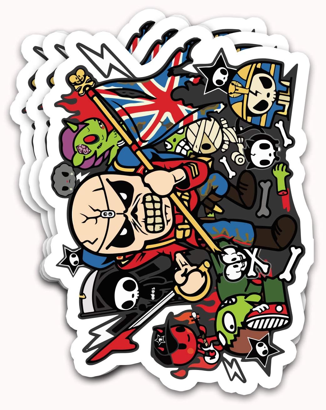 Endibas Iron Maidens English Heavy Metal Band-Eddie Hold Flag Mascots Characters Chibi Arts Stickers for Laptops Tumblers Books Luggages Cases Pack 3x4 in Vinyl 3pcs/Pack
