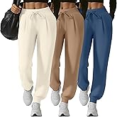 Velvelhall 3 Pack Women's Yoga Joggers Pants, Drawstring Running Sweatpants with Pockets Lightweight Workout Lounge Pants
