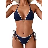 QCGRSQ Women's Lace Trim High Waisted Bathing Suit Halter Triangle Summer Bikini Set