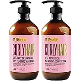 Curly Hair Shampoo and Conditioner Set - Sulfate Free and Color Safe - For Wavy, Frizzy, Fine, Black and Permed Styles - Moisturizing for Men and Women - Deep Curl Hydrating Products with Argan Oil