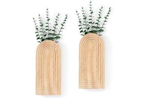 WERDUOLAND 2 Pcs Wooden Wall Vase Art Decor Set with 10pcs Artificial Eucalyptus Plants - Modern Contemporary Style Boho Rustic&Farmhouse Home Decoration for Entryway Hallway Bathroom Living Room Dining Room