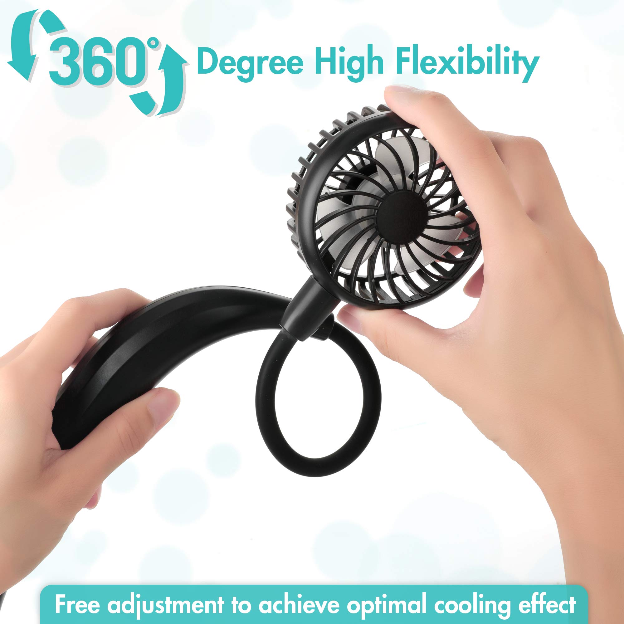 COMLIFE Portable Neck Fan, 5000mAh Rechargeable Battery Powered, 3 Speeds, 360°Adjustable, Double Cooling, Hands-Free Personal Wearable USB Neckband Fan for Home Office Outdoor Travel Sports