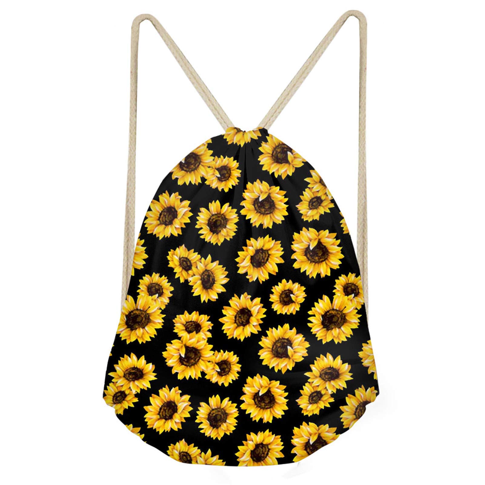 HUGS IDEA Drawstring Backpack Yellow Sunflowers Print String Bag for Women Teenager Girls Sport Yoga