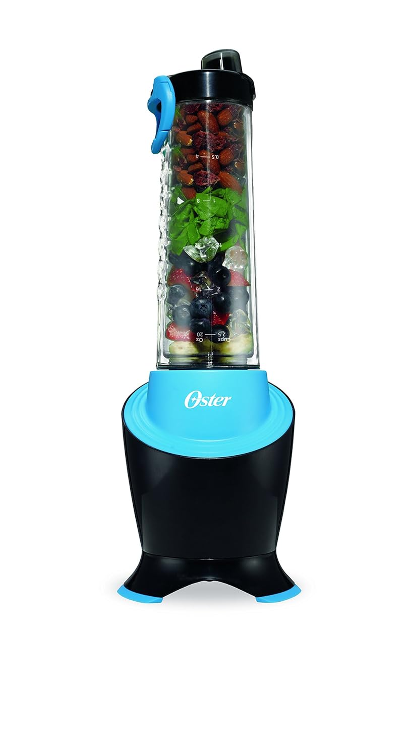 Oster MyBlend Pro Series Personal Blender with Condensation Free Bottle, Travel Clip and 4 Reusable Straws, Red, BLSTPB2-GTL, Grey/Teal