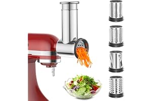 AKIOSK Stainless Steel Slicer Shredder Attachment for KitchenAid Stand Mixers, Large Vegetable Slicer Cheese Grater Attachment for Kitchenaid, Salad Maker Grinding Powder with 4 Blades