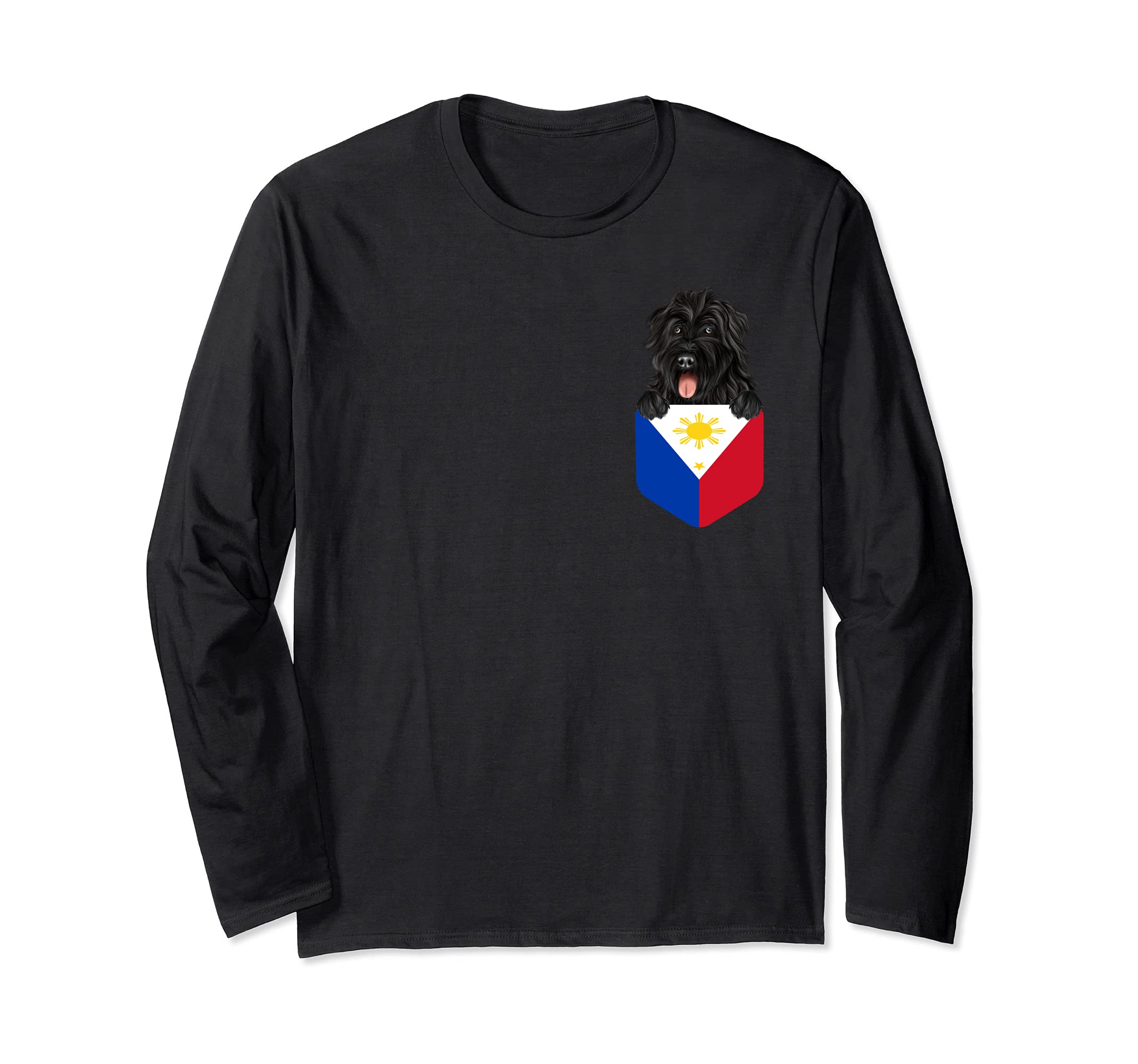 Philippines Flag Bouvier des Flandres Dog In Pocket Long Sleeve T-Shirt