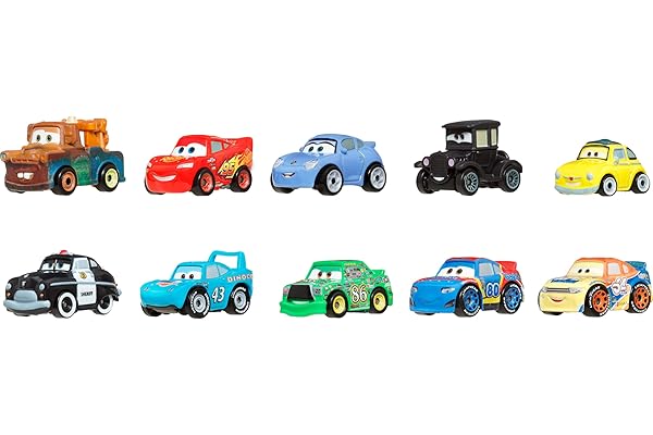 Mattel Disney Pixar Cars Toy Vehicles 10-Pack, Set of 10 Mini Racers of Favorite Characters from The First Cars Movie (Styles
