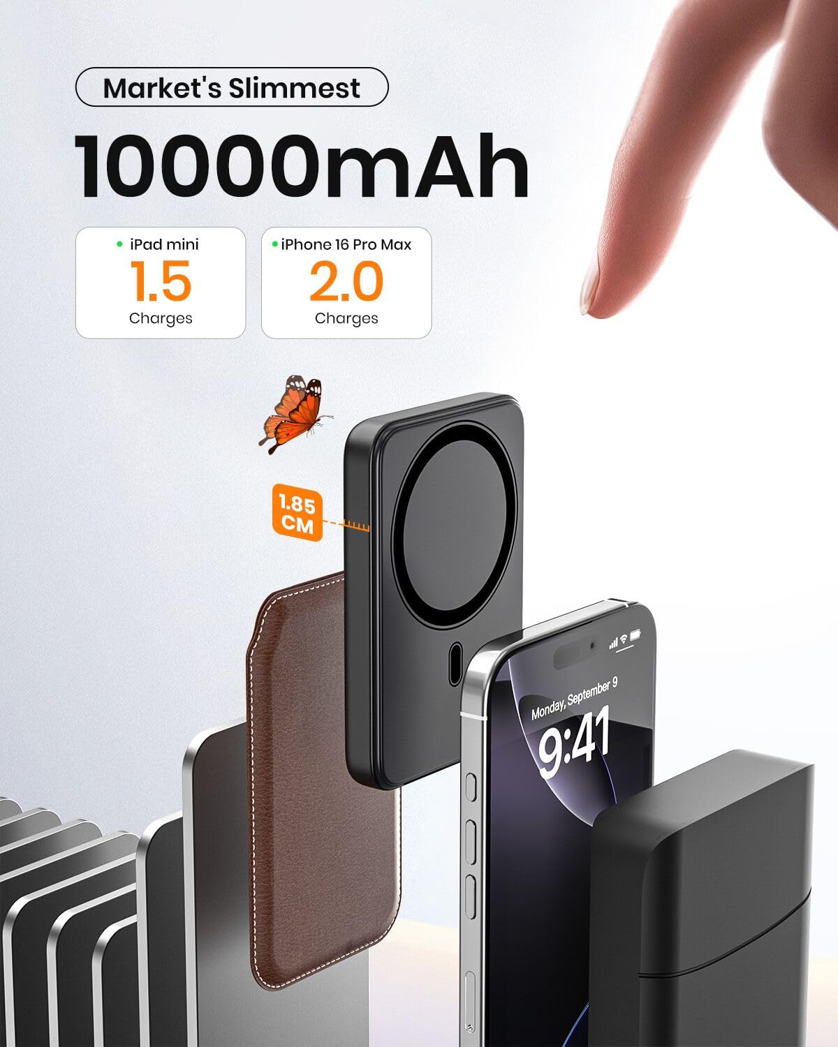 A ADDTOP Magnetische Power Bank 10000mAh - PD 20W Schnelllade Powerbank with USB-C In&Out, Slim Wireless Ladegerät Externe Handyakkus with LED Display für iPhone 17/16/15/14/13/12/Pro Max 5