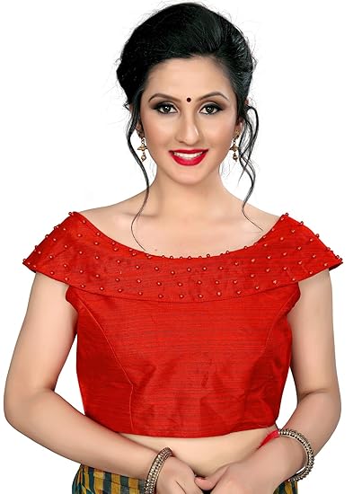 Women's Red Silk Blouse With Boat Neck (FD-BL-20008-Red)_42
