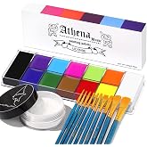 UCANBE Athena Basic Face Body Paint Kit - 12 Colors Oil Painting Palette + Translucent Setting Powder + 10 Brushes, SFX Facepaint Pallet Set for Halloween Cosplay Party Stage Theater Costume Makeup