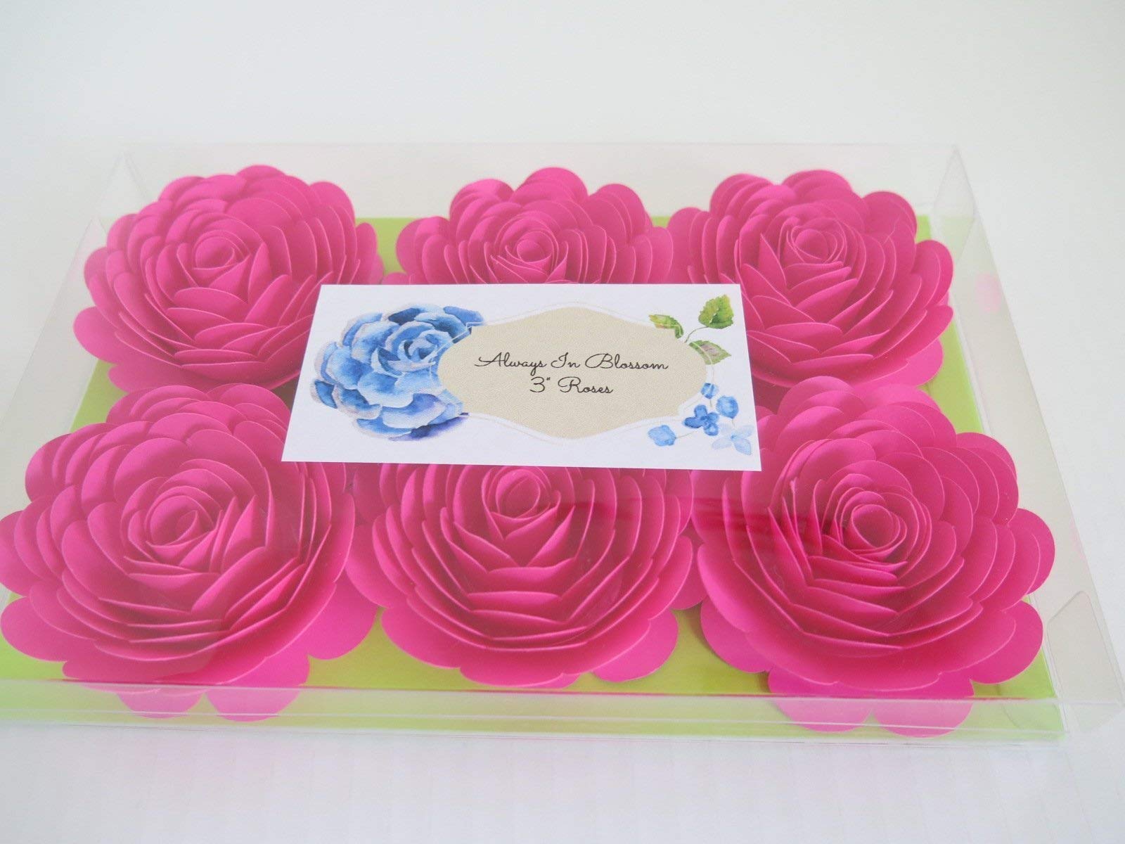 Fuchsia Paper Flowers 3 Inch Hot Pink Roses Set Of 6 Girl Baby