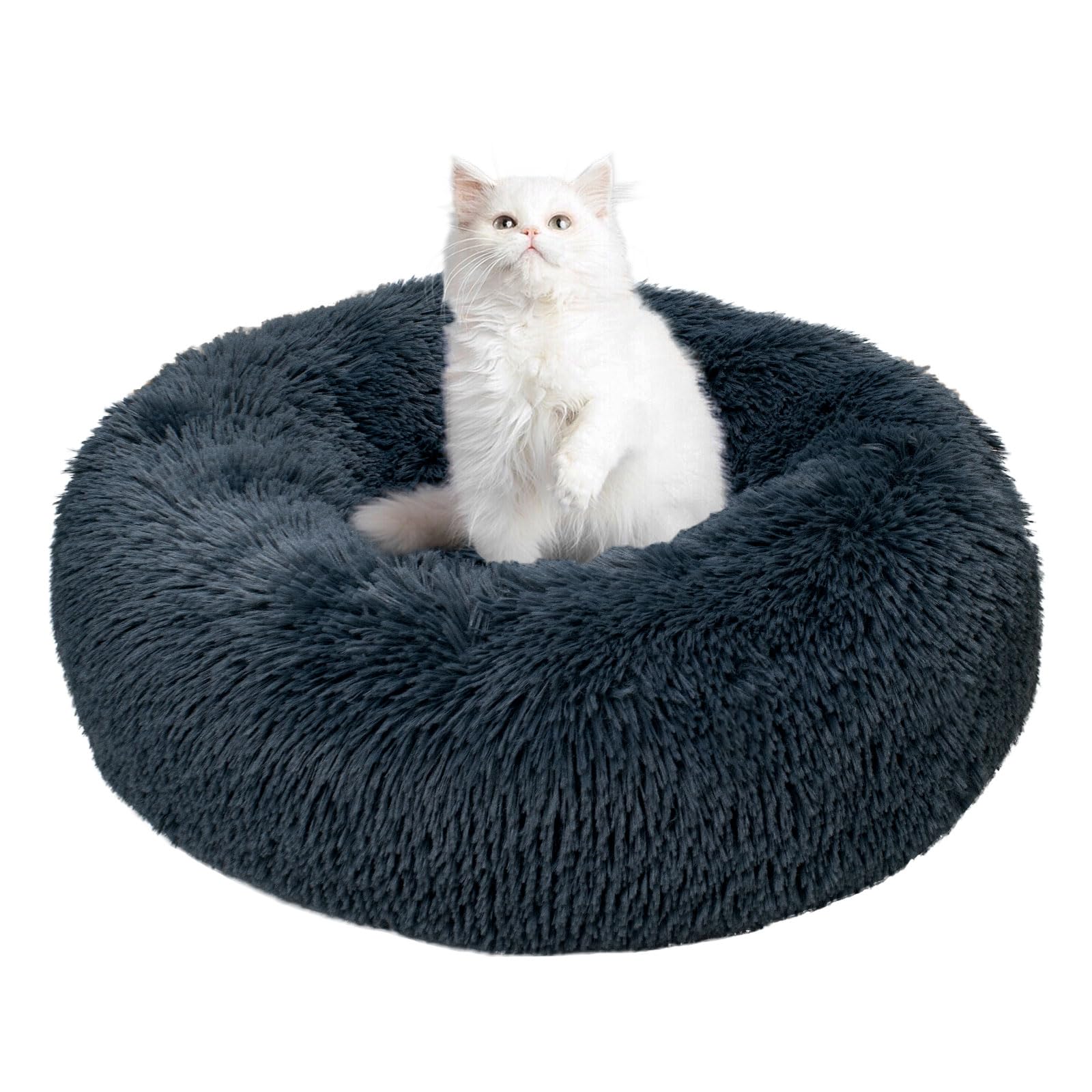 TOHDNC Donut Cat Bed 50cm, Round Calming Fluffy Plush Dog Bed with Non-Slip Bottom Washable Cushion Fluffy Anti Anxiety Pet Nest Cuddler Self-Warming for Small Dogs Kittens