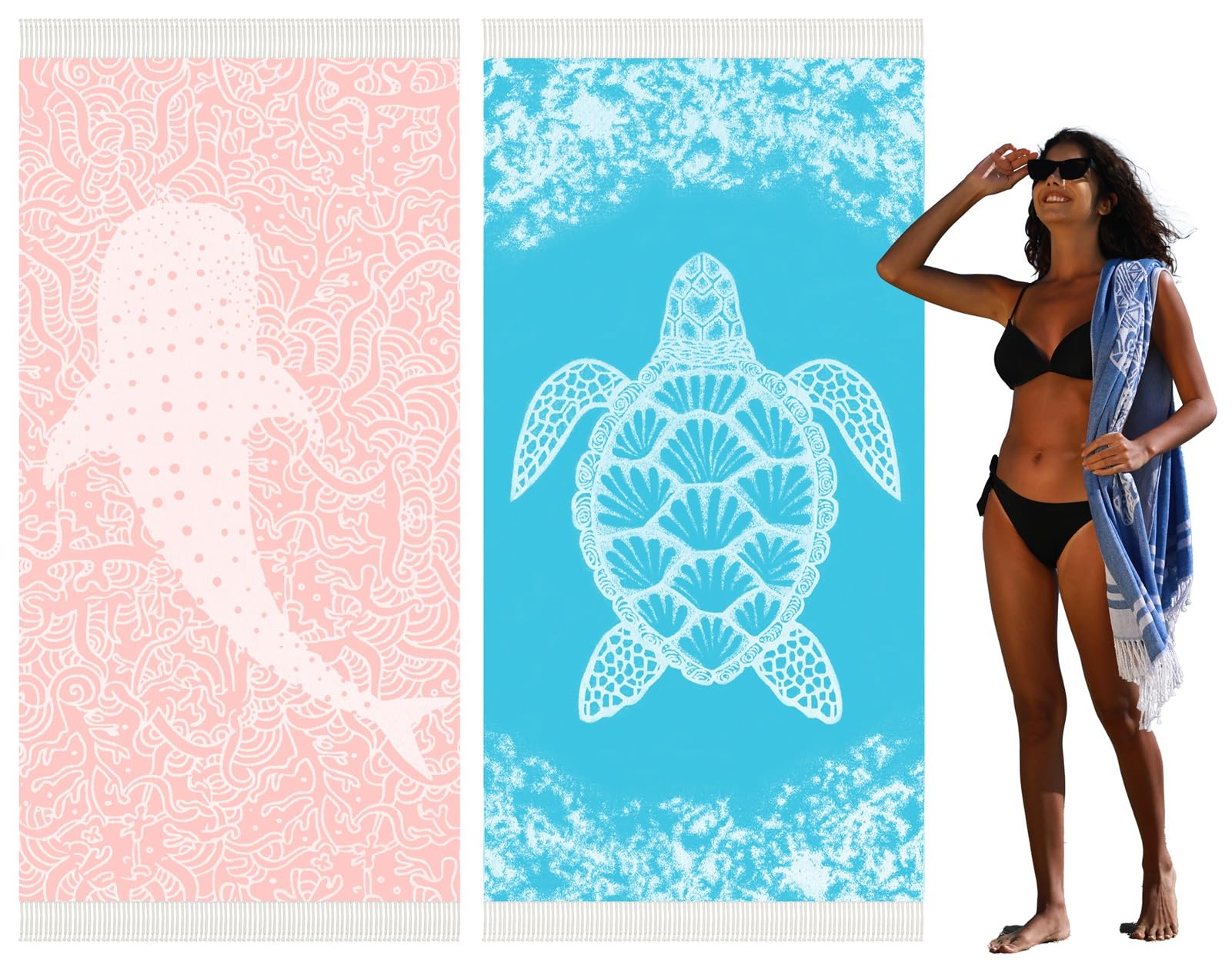 2 Pack Turkish Beach Towel Quick Dry Absorbent Cotton Lightweight Thin Bathroom Bath Pool Swim Towels Extra Large Oversized Sand Free Beach Accessories Essentials Stuff Cloud Adults Gift Image