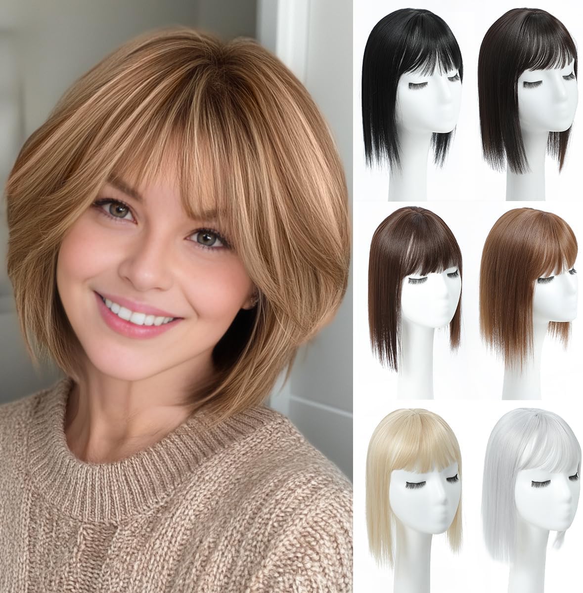 Yamel Hair Topper with Bangs 3 Clips Honey Blonde 12 Inch Synthetic Wiglets Natural Hairpieces for Thinning Hair — image 1