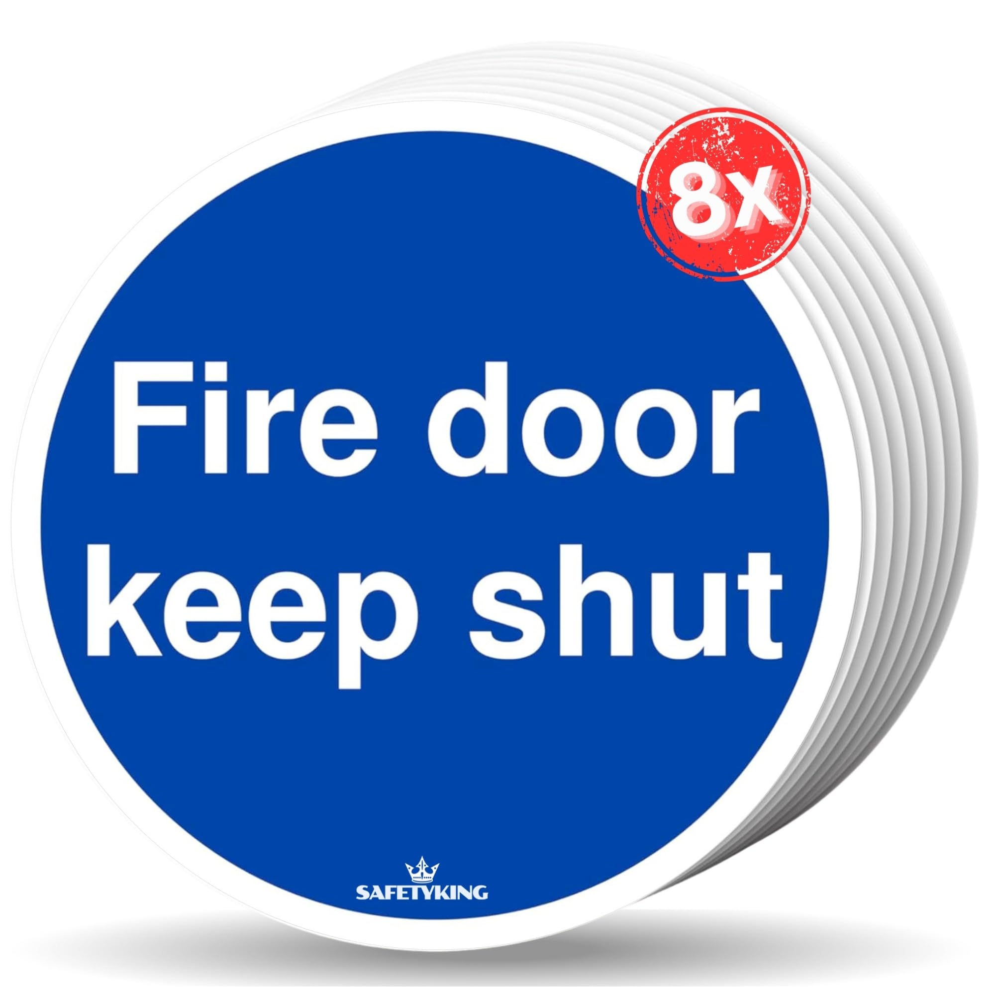 SAFETYKING® 8 x Fire Door Keep Shut Stickers 78mm Diameter | Fire Door Keep Shut Sign |