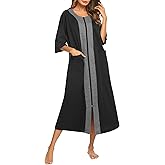 Ekouaer Women's Zipper Robe 3/4 Sleeve Housecoats Full Length House Dress Loungewear Long Nightgown with Pockets