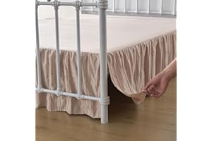 XUAN DIAN Bed Skirt Queen Size, Ruffled Bed Skirts with Split Corners, Queen Bed Skirt 14 Inch Drop, Striped Boho Queen Size Bed Skirts, Pink-tinged Cream- 14'' Queen
