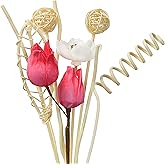 9 Pcs Reed Diffuser Sticks, Red Reed Fragrance Diffuser Flowers Set, Natural Rattan&Handmade Flower Refill Replacement Sticks, House Bedroom Office Decor