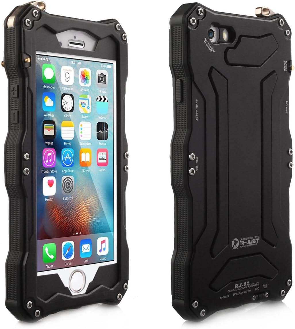 Alienwork Case for iPhone 6 Plus/6s Plus Shock Proof Bumper Cover splash proof Super hardness Metal black AP6SP06-01