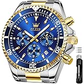 OLEVS Men's Waterproof Watches Stainless Steel Waterproof Chronograph Wrist Watches Luxury Dress White Luminous Big Face Analog Quartz Male Watches