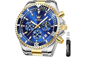 OLEVS Men's Waterproof Watches Stainless Steel Waterproof Chronograph Wrist Watches Luxury Dress White Luminous Big Face Analog Quartz Male Watches