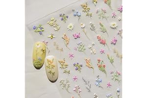 SIDREEA Flower Nail Art Stickers, 1 Sheet Summer Floral Nail Stickers for Nail Art, 5D Embossed Self-Adhesive Nail Design Stickers Decals for Women, DIY Manicure Decorations
