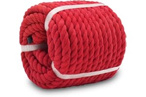 SINYLOO Red Cotton Rope 1/2 inch x 100 feet Twisted Craft Rope, Thick Rope for Macrame, Decorations, Gardening, Wedding, Curtain Tiebacks, Knotting