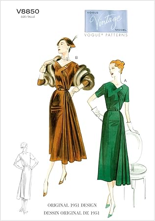 Amazon Vogue Patterns ヴィンテージ ドレス型紙 サイズ Us8 10 12 14 16 型紙 パターン 通販