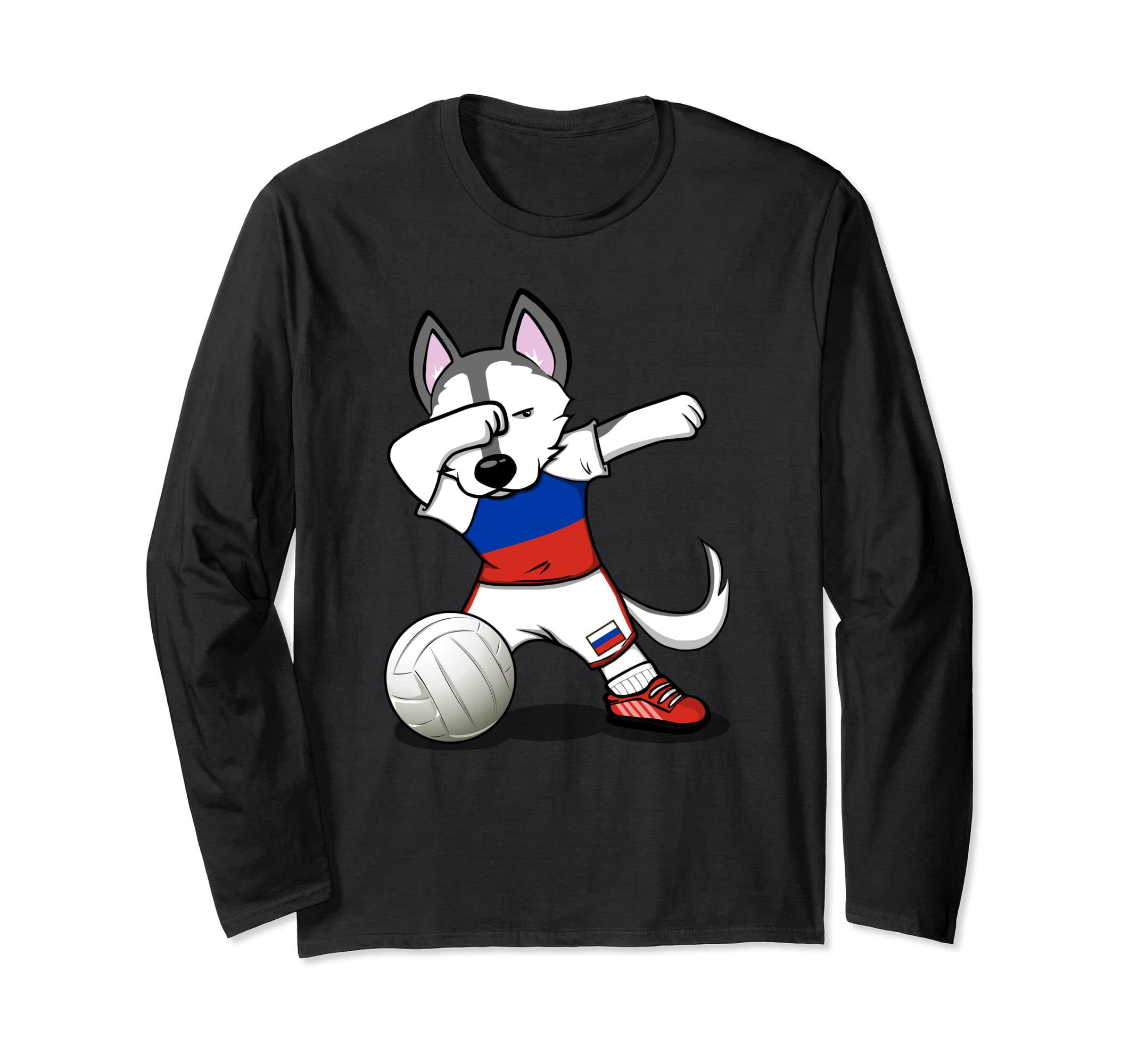 Dabbing Husky Russia Volleyball Fans Jersey - Russian Flag Long Sleeve T-Shirt