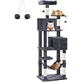 Feandrea Cat Tree, 75.2-Inch Cat Tower for Indoor Cats, Plush Multi-Level Cat Condo with 5 Scratching Posts, 2 Perches, 2 Caves, Hammock, 2 Pompoms, Smoky Gray UPCT191G01