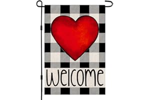 DECORHUA Valentines Day Garden Flag 12×18 Inch Vertical Double Sided Welcome Love Heart Buffalo Plaid Garden Flag, Yard Outdoor Farmhouse Decoration Anniversary Wedding DF009