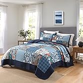 Autumn Dream Cotton Bedspread Quilt Sets Reversible Bedding Coverlet Sets, Luxury Vintage Paisley Floral Patchwork Blue Bedspread, King Size | Breathable material, Reversible, Handmade patchwork, soft durable, Jacquard stitching, Machine waschable