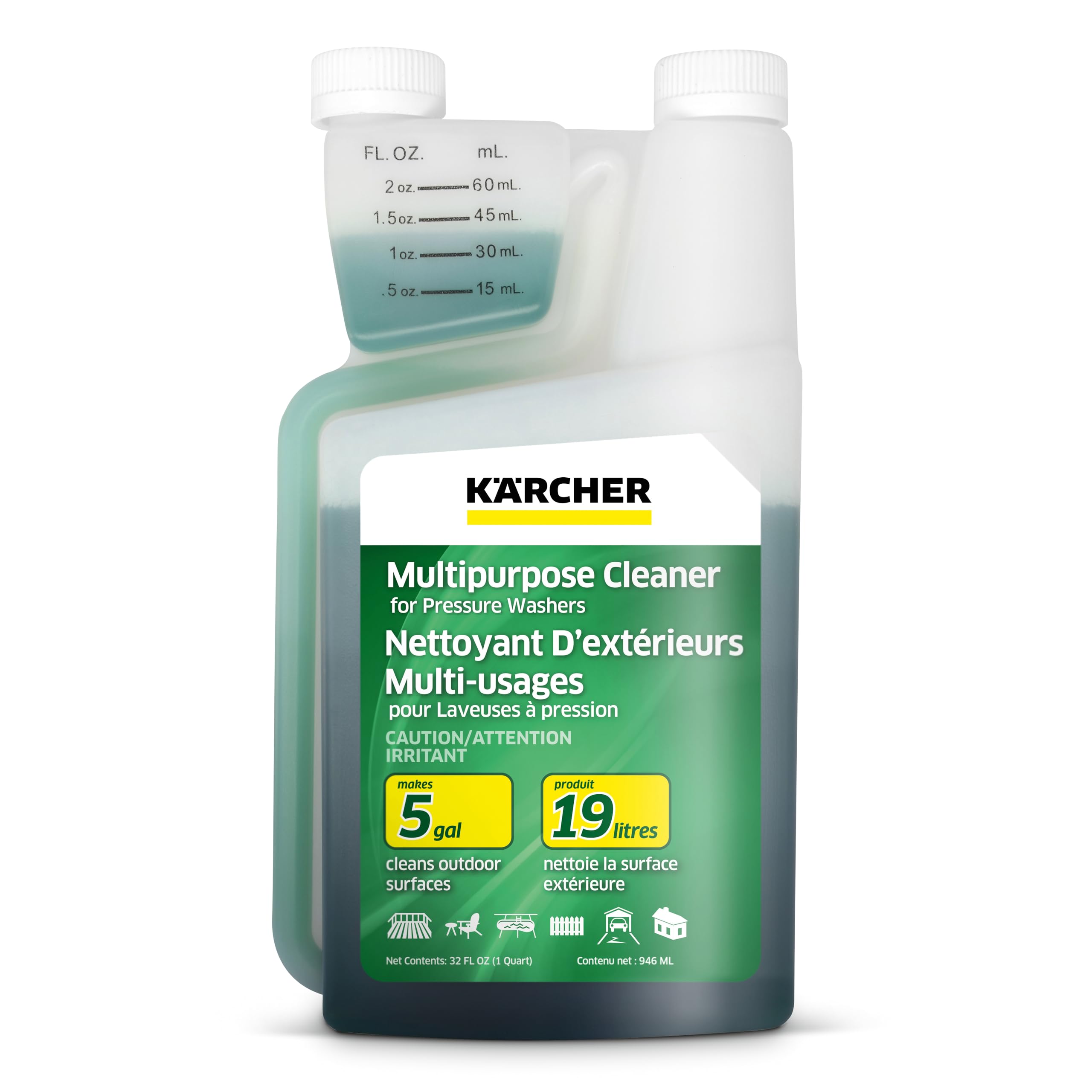 Kärcher Multi Purpose Pressure Washer Detergent, Removes Dirt and Grime from Fences, Siding, Patios, Driveways, Sidewalks, Concrete and More, Highly Concentrated, 1 Quart