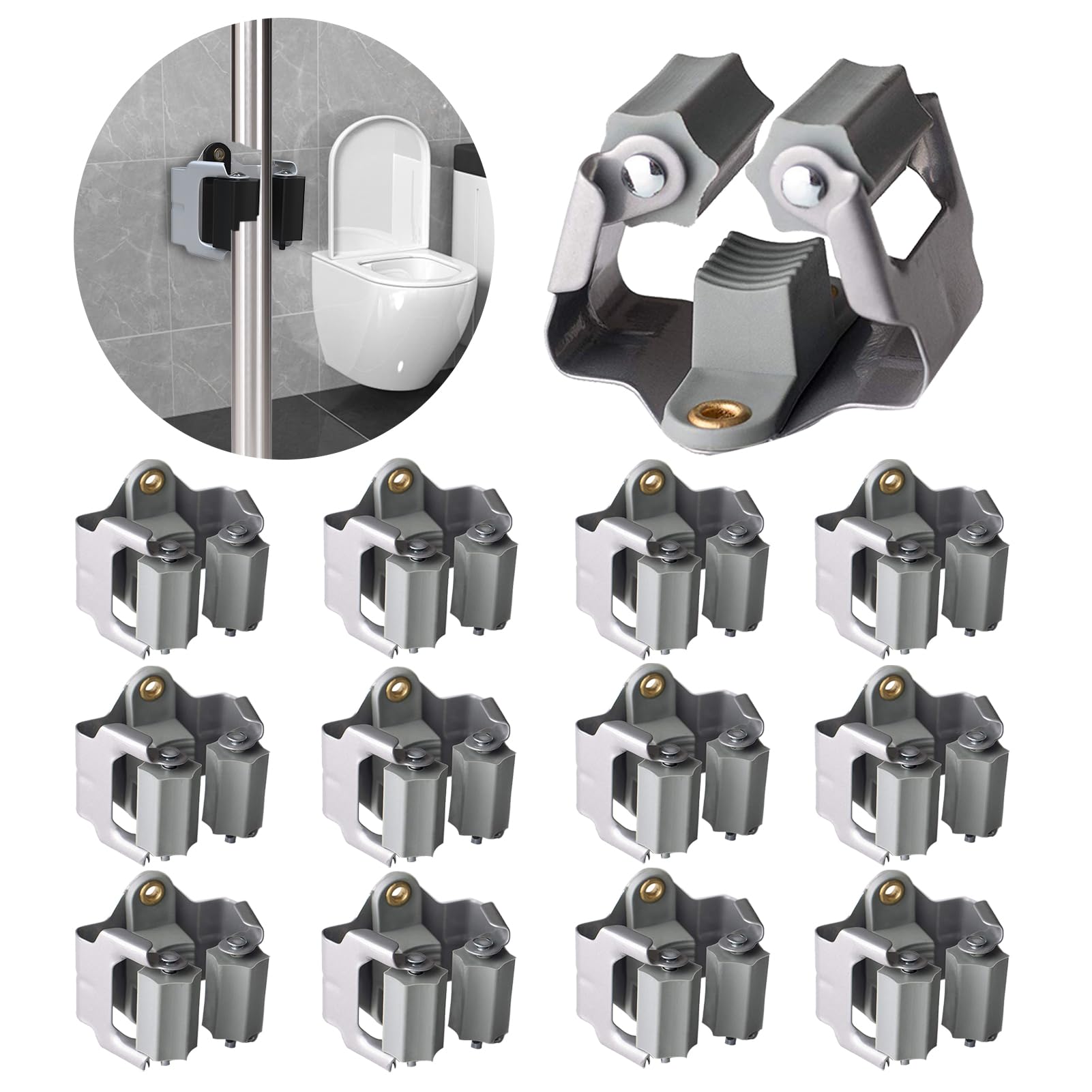 3-H Mop Holder 12 Pack,Brush Holder,Broom Holder Wall Mounted for Kitchen Bathroom Laundry Room Shed Garage Garden(Grey)