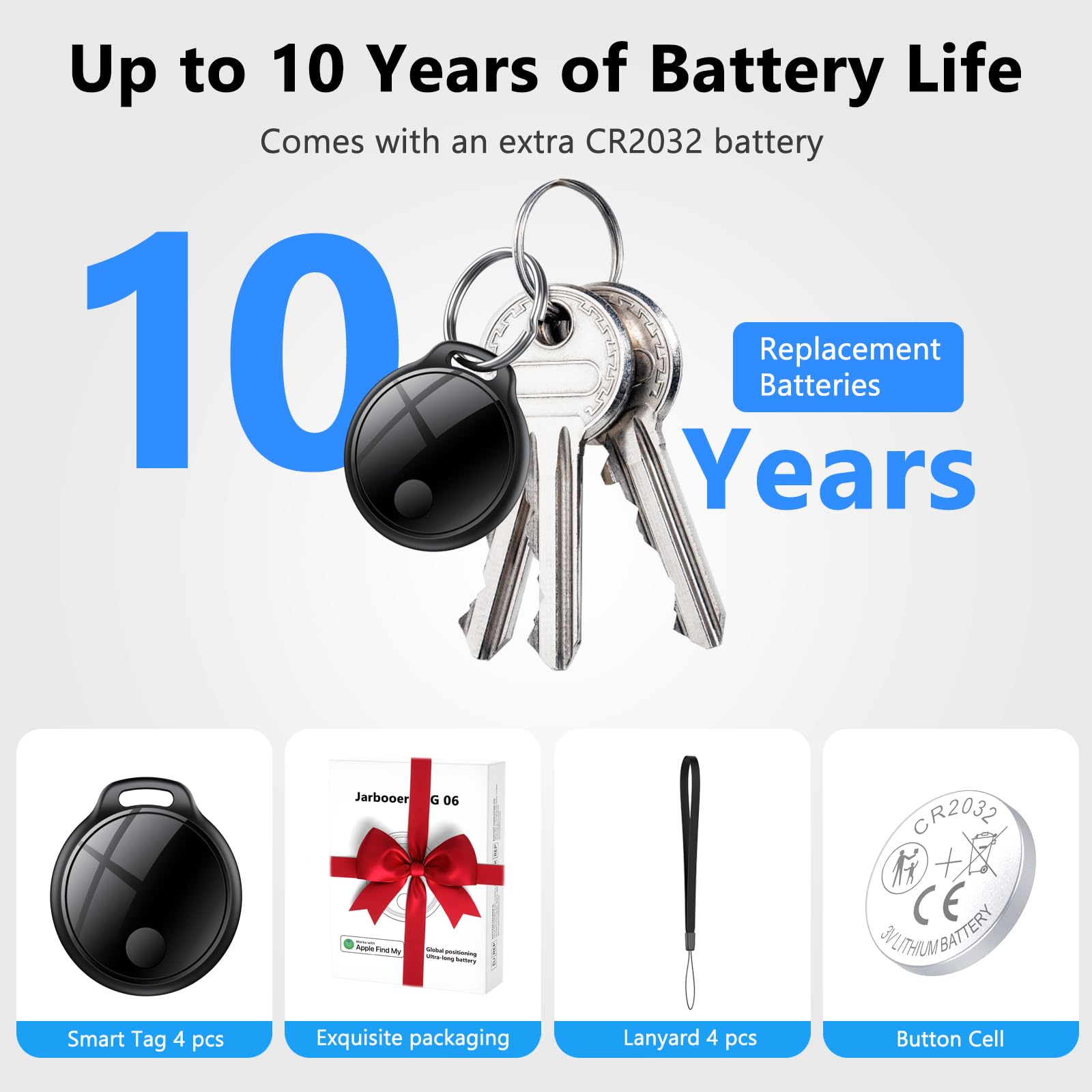 Smart Tracker Tag 4er Pack, Schlüssel Finder Kompatibel mit Apple Find My APP (nur iOS), IP68 wasserdicht, Austauschbarer Akku, Bluetooth Key Finder für Gepäck/Taschen/Koffer/Brieftasche 7